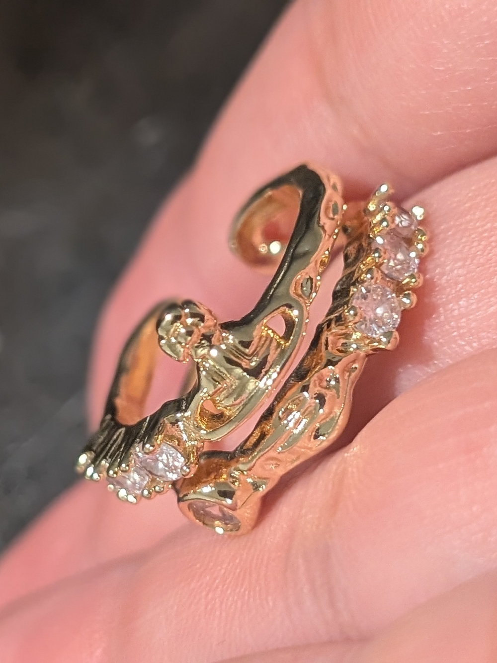 Fashion Unique Gold Crystal Open Band Ring - Picture 6 of 12